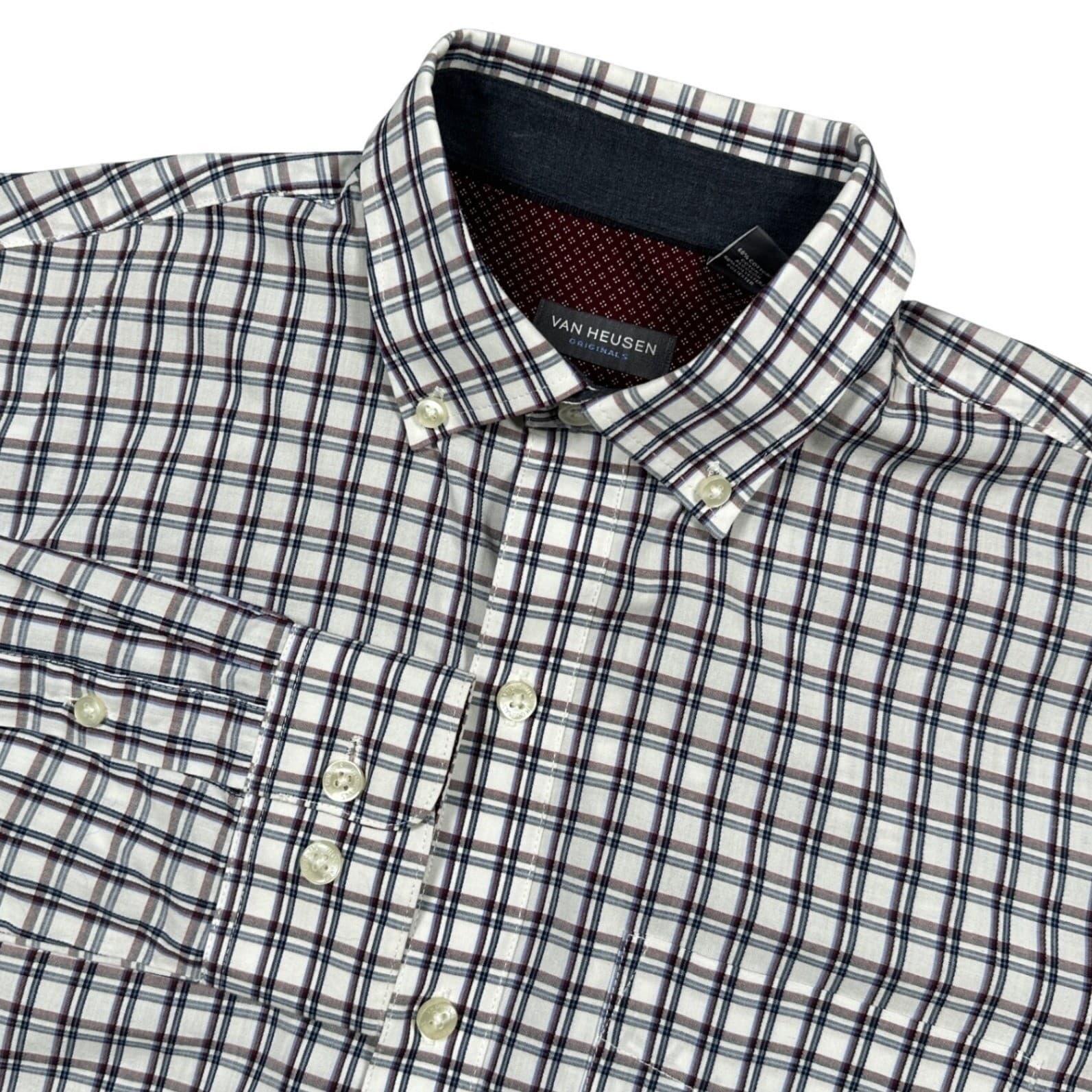 Van Heusen Originals Slim Fit Shirt Women S White Navy Plaid Long Sleeve