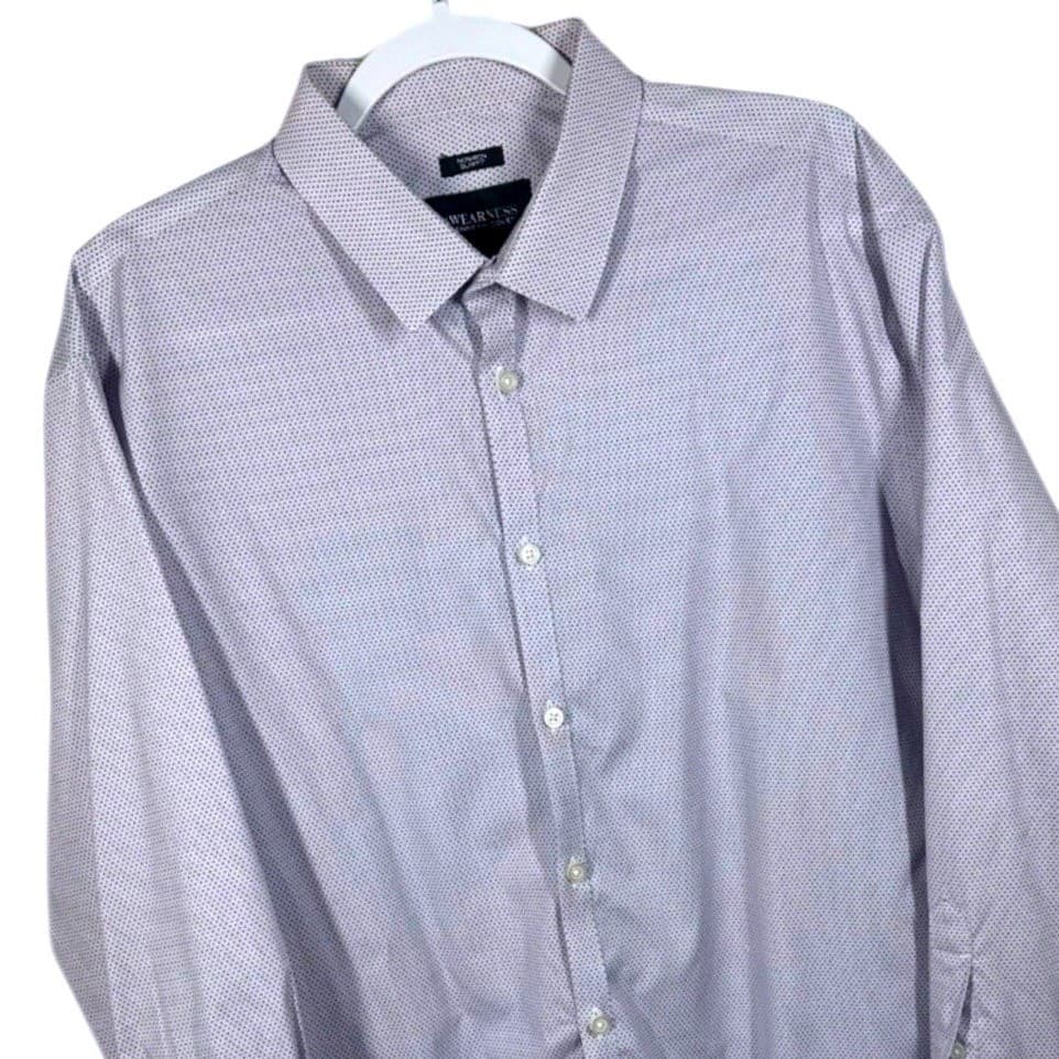 Kenneth Cole Awearness Slim Fit Non Iron Dress Shirt Mens XL Geometric Print