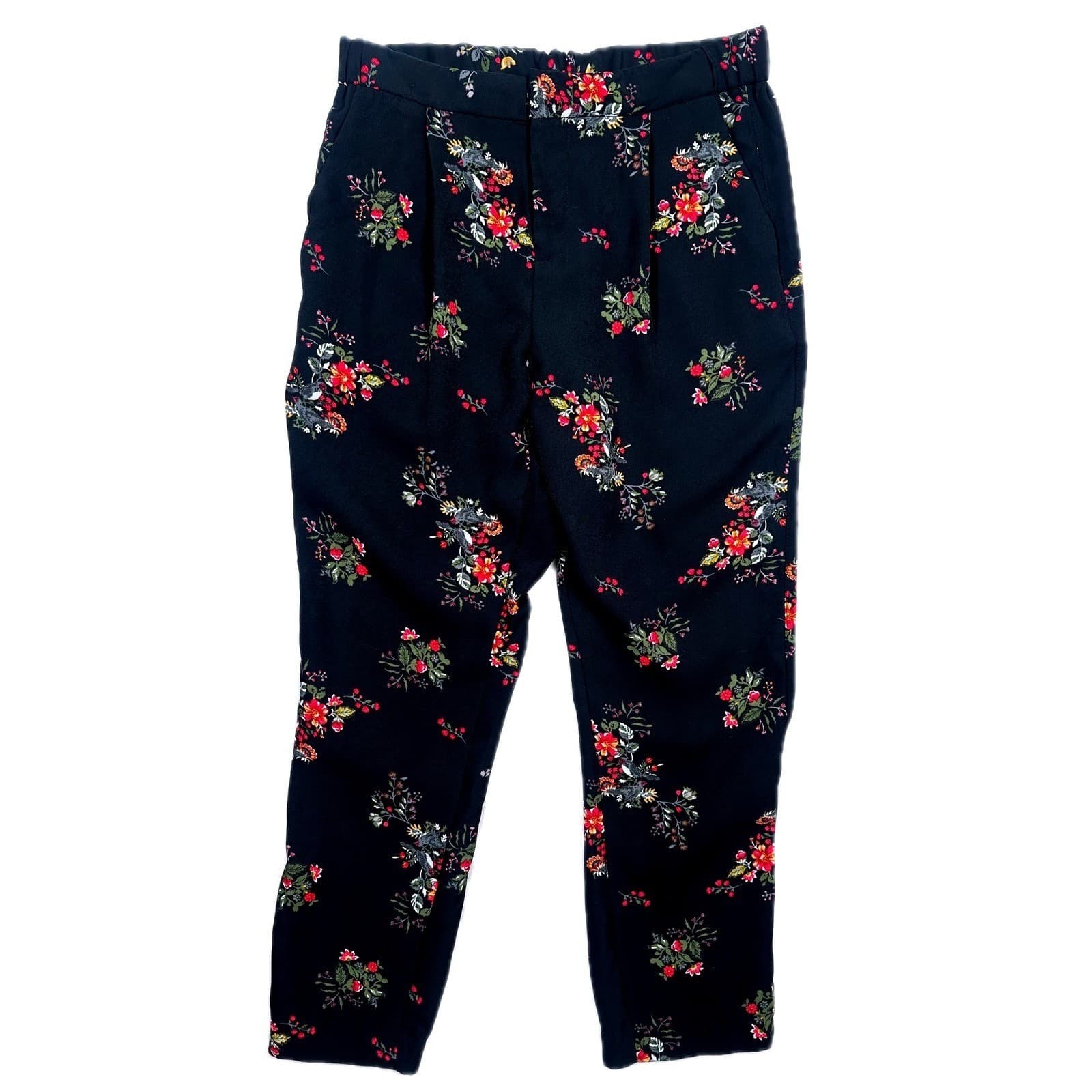 Simply Styled by Sears Black Floral Print Trousers Pants Size Medium