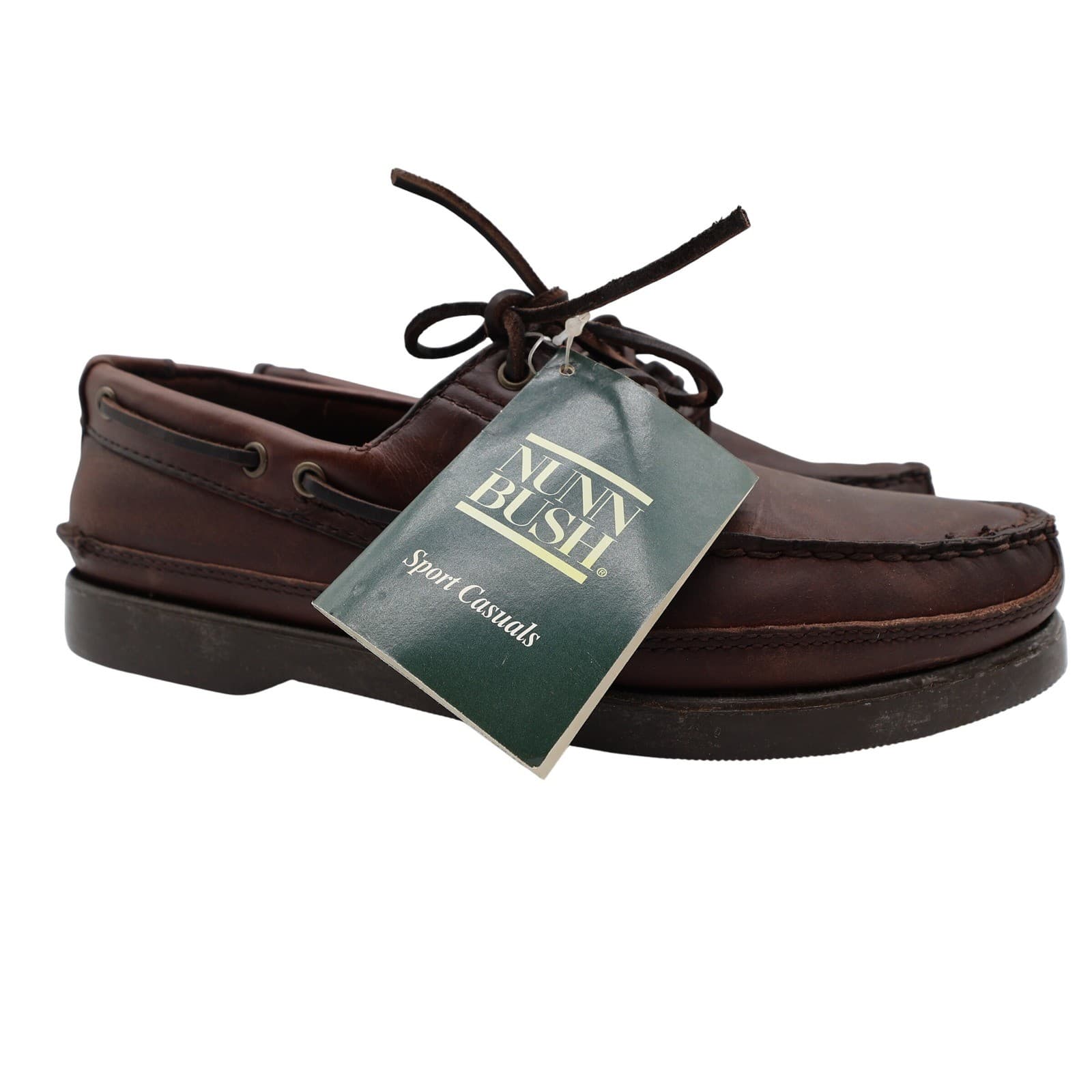 Nunn Bush Boat Shoes Mens 8 Brown Leather Vintage 90s New Old Stock Casuals