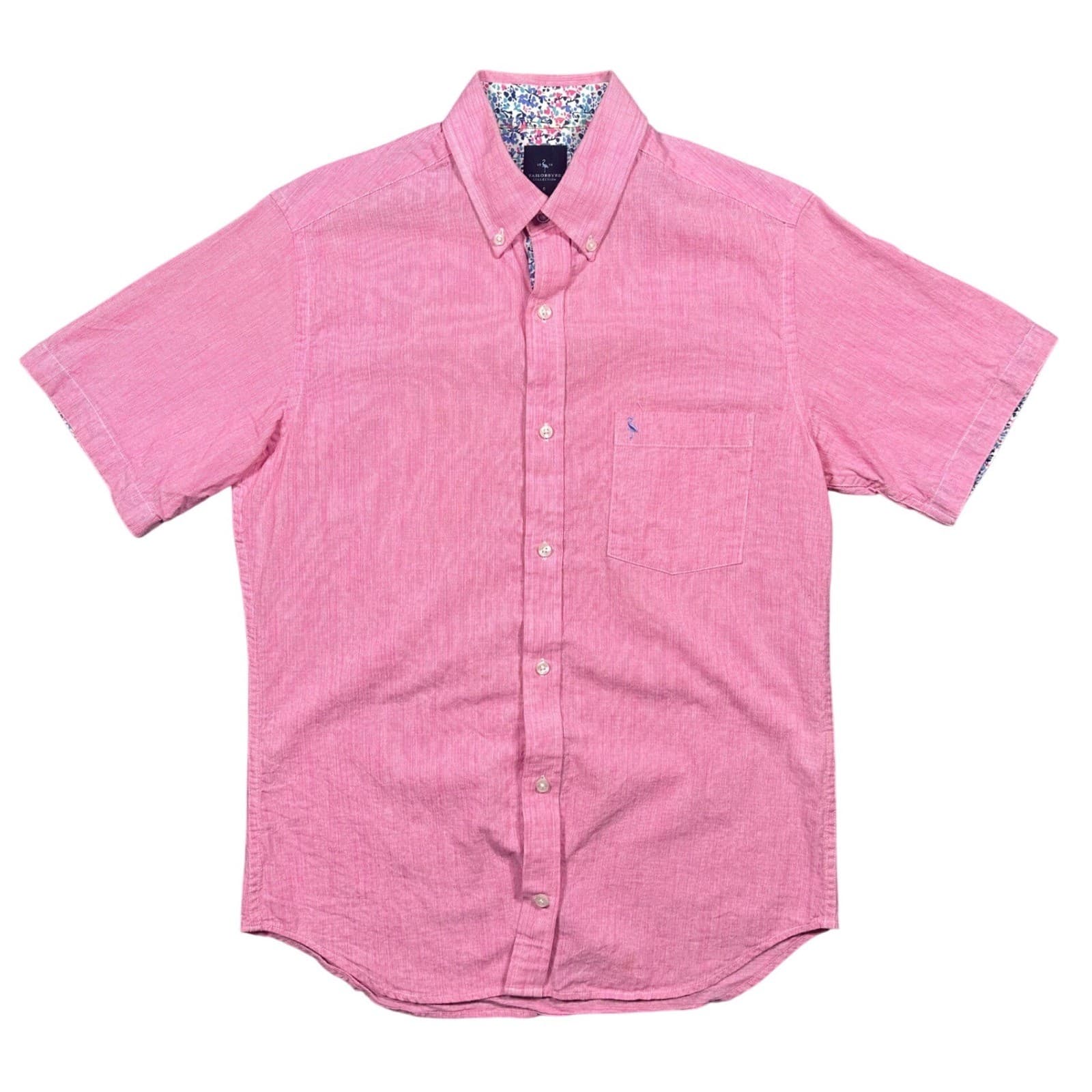 Tailorbyrd Button Down Shirt Mens Small Pink Excellent Short Sleeve Floral Trim