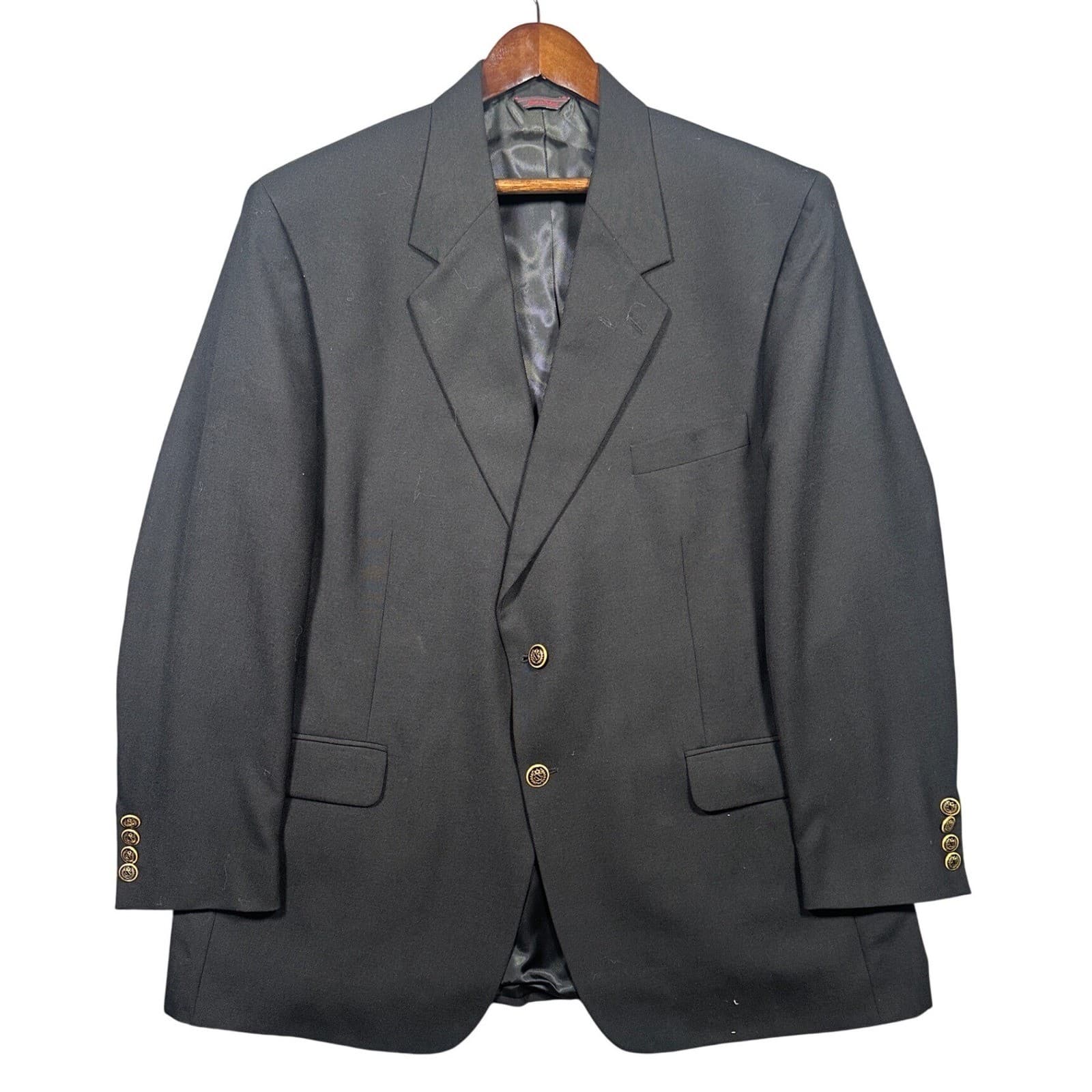 Etienne Aigner Blazer Sport Coat Mens 50L Black Wool Blend Gold Buttons
