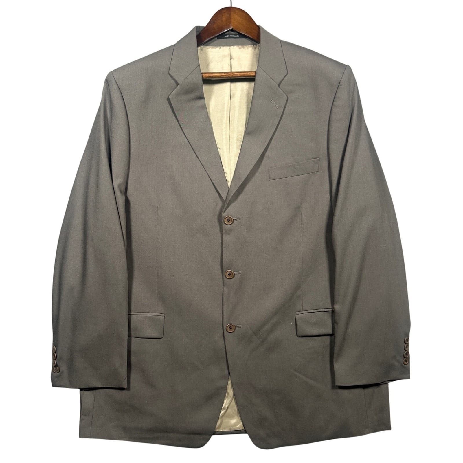 Calvin Klein Blazer Mens 42R Gray 100% Wool 3 Button Suit Jacket Made in Canada