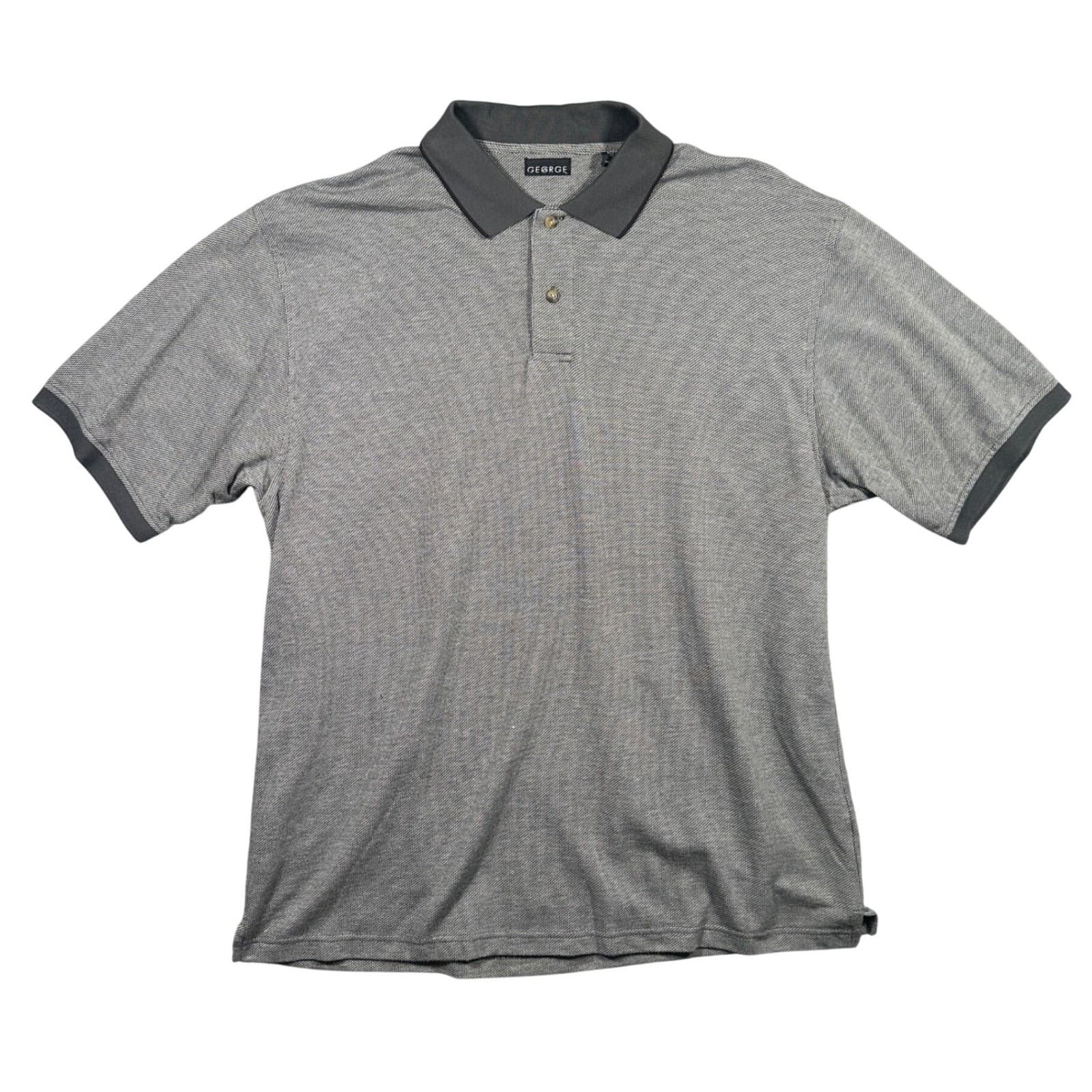 Vintage George Polo Shirt Mens XL Grey Short Sleeve Textured Cotton Blend