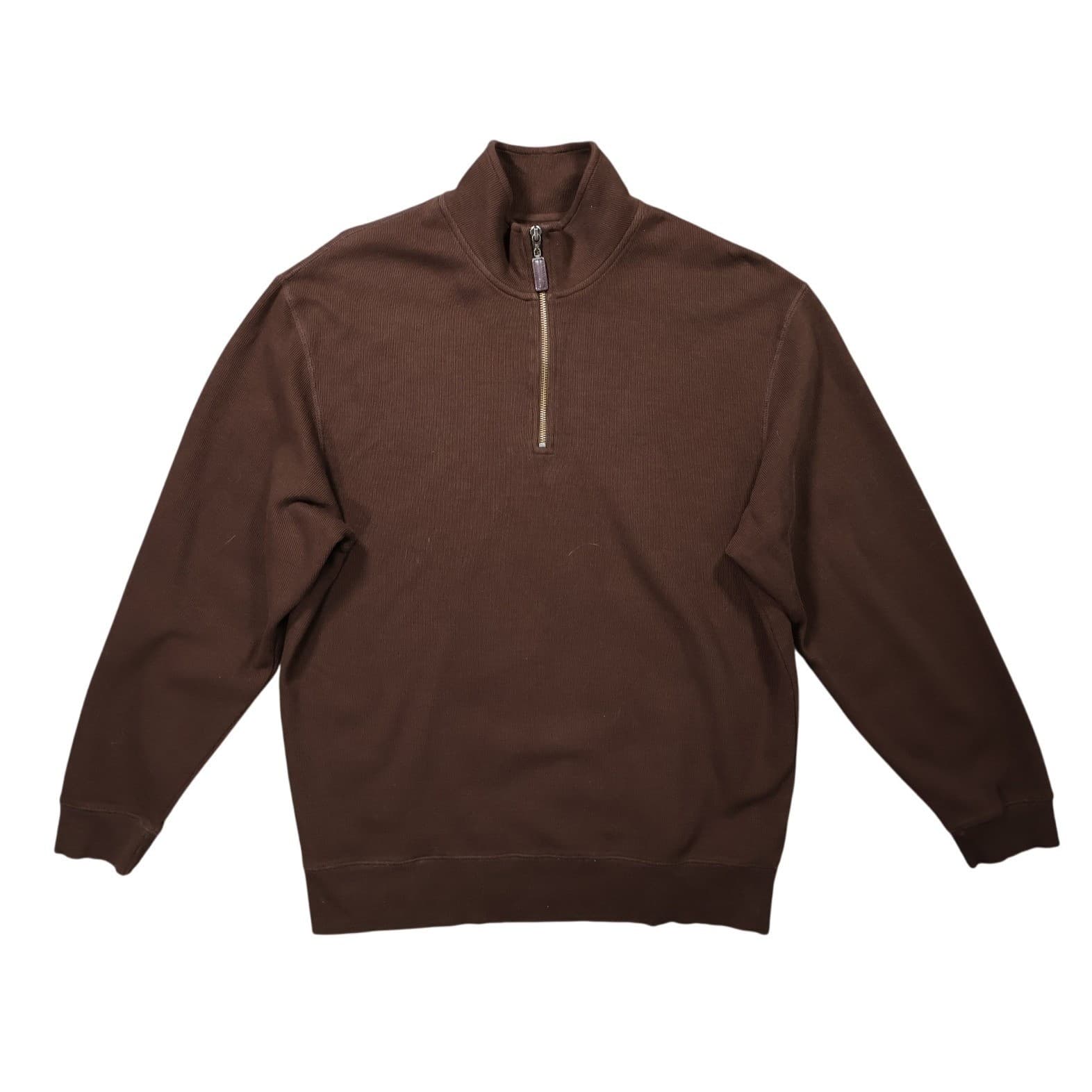 Roundtree & Yorke Pullover Mens L Brown Excellent 1/4 Zip Ribbed Cotton 1434