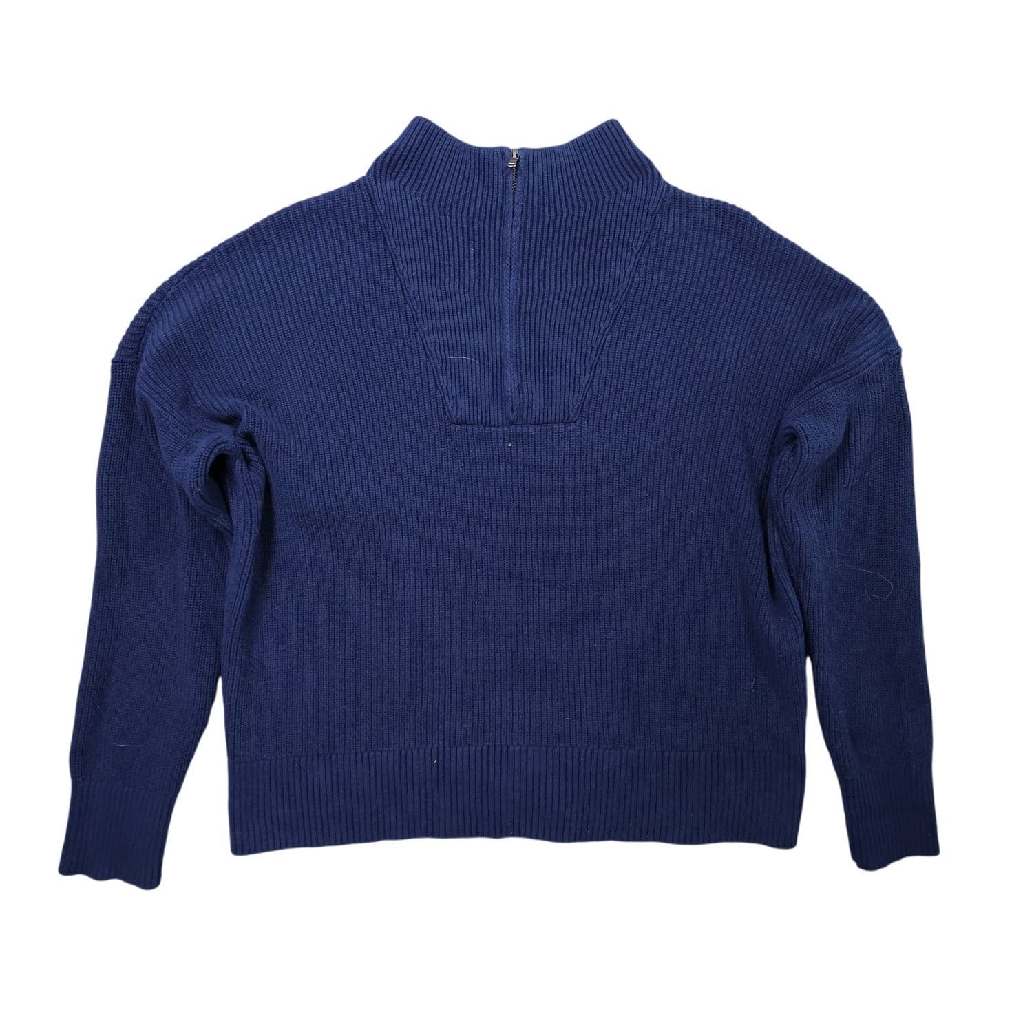 Lands' End Drifter Quarter Zip Sweater Womens L Blue Ribbed Cotton Knit
