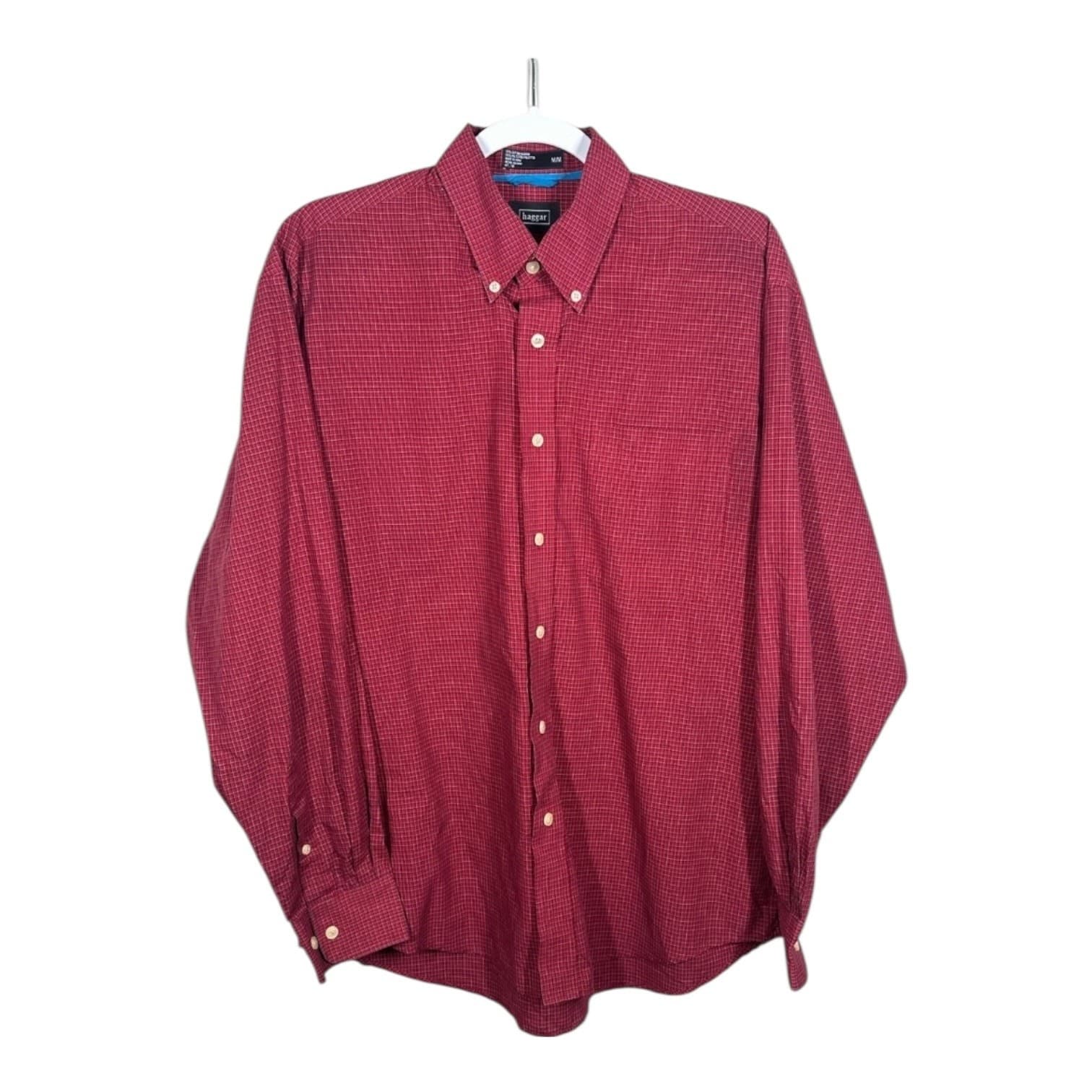 Haggar Red Button Down Shirt Mens M Long Sleeve Casual