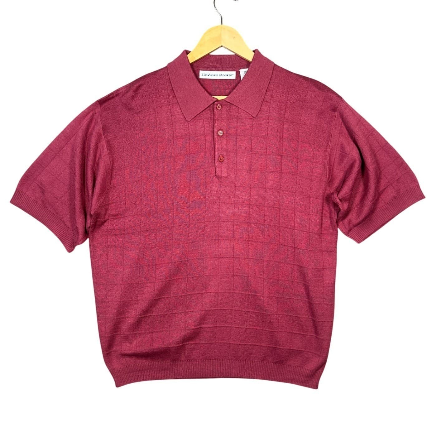 IRVINE PARK Mens Red Plaid Knit Short Sleeve Polo Shirt XL