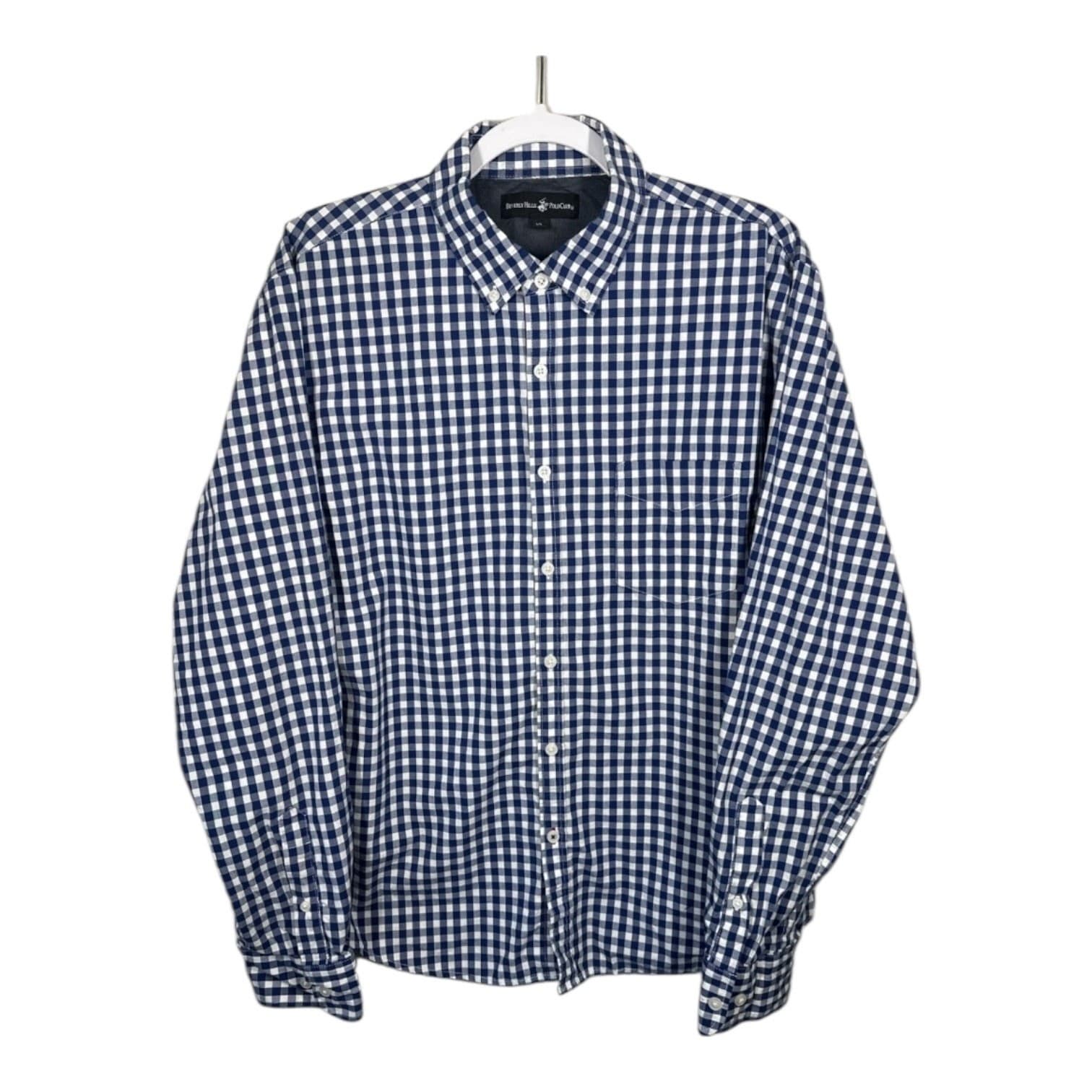 Beverly Hills Polo Club Mens Blue Gingham Shirt Size XL