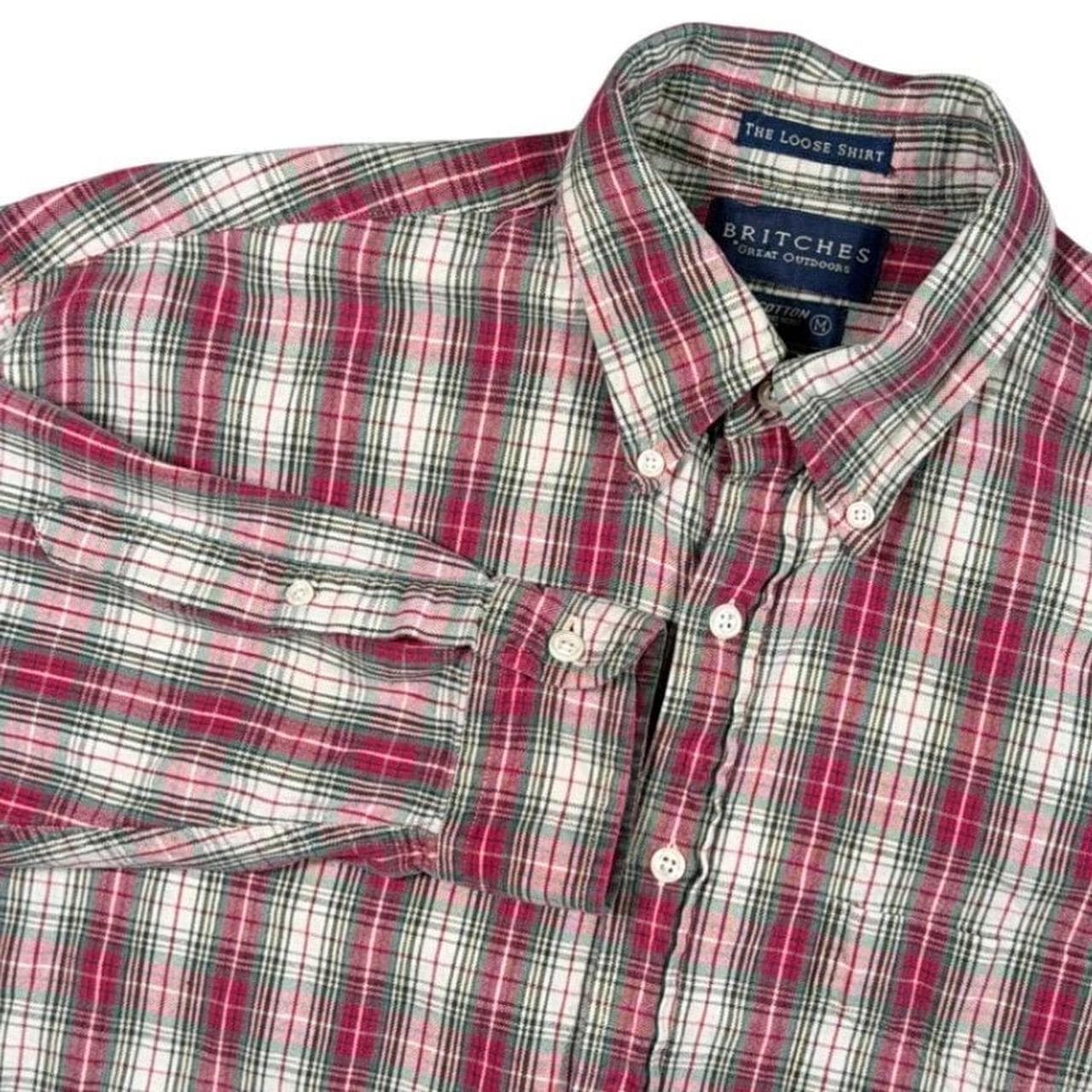Vintage Britches Button Down Shirt Mens M Red Plaid Cotton Long Sleeve
