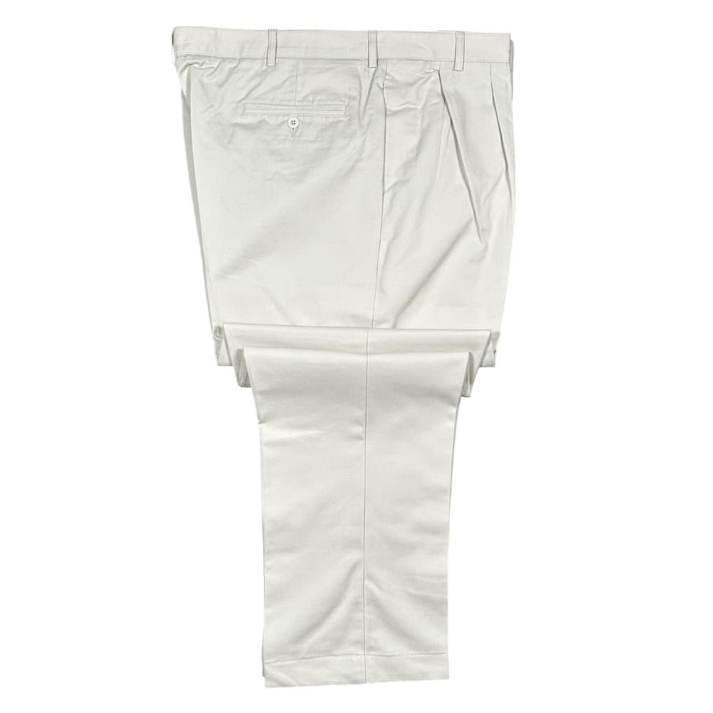 Lands End Chino Pants Mens 44 Long Cream Pleated Cotton Stain Resistant