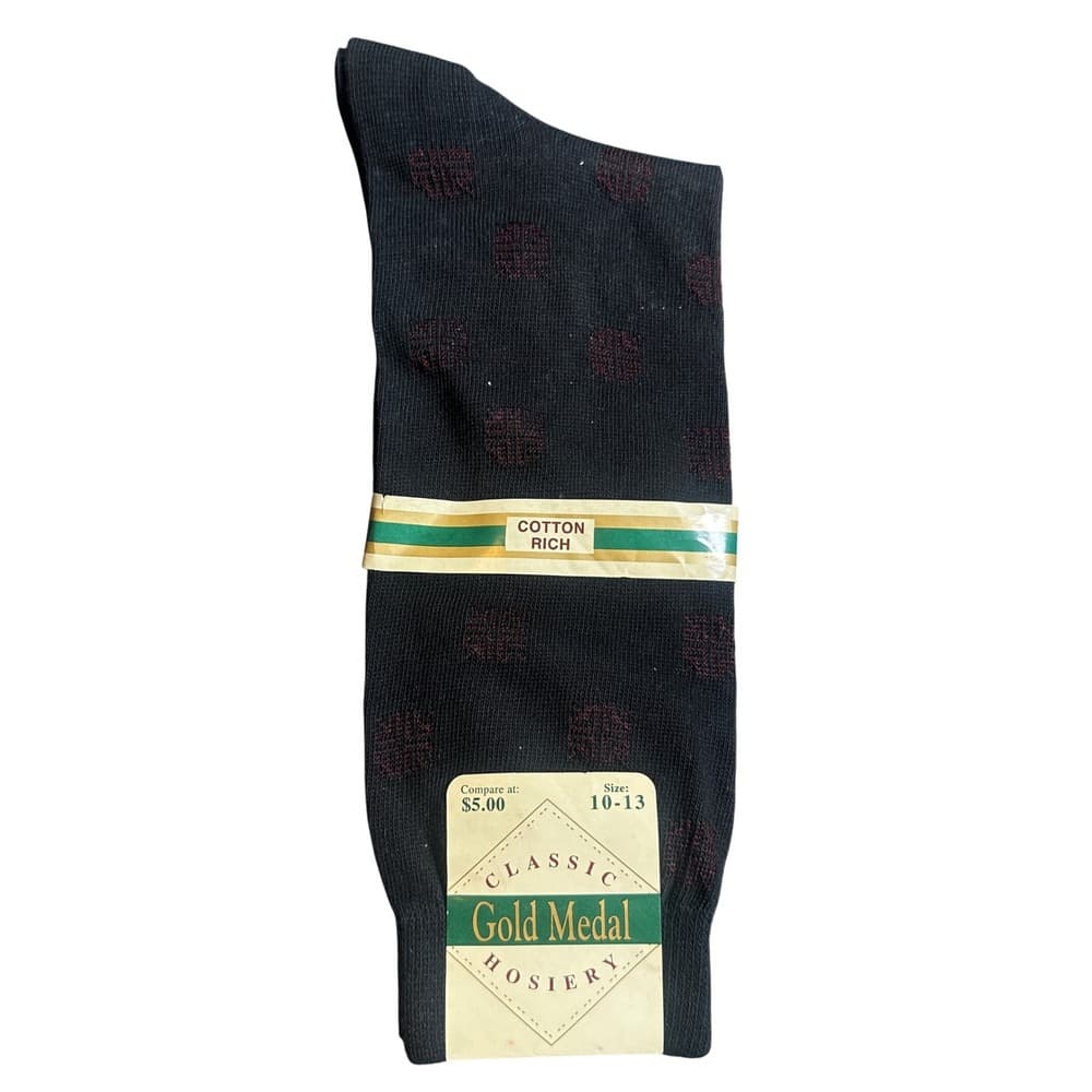 Gold Medal Vintage Dress Socks Men 10-13 Black Cotton Classic New