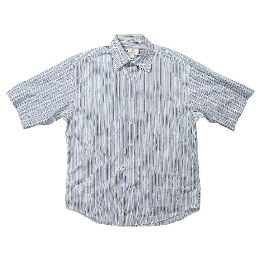 Enro Button Down Shirt Mens Medium Blue Excellent Short Sleeve Non-Iron Striped