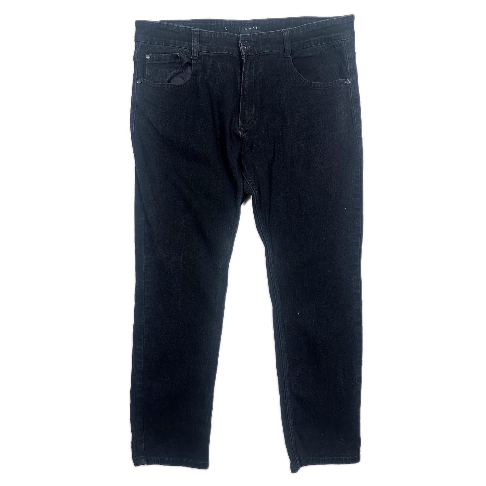 IMAGE Mens Black Denim Jeans Straight Fit Size 34x30 Pants