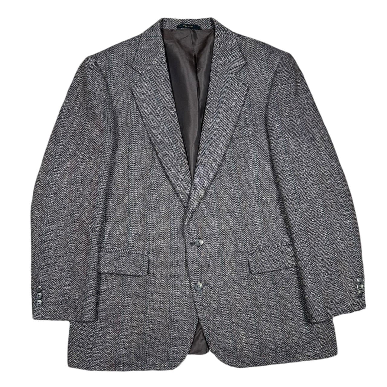 Haggar Mens 42L Herringbone Tweed Blazer Jacket Brown Tan Blue