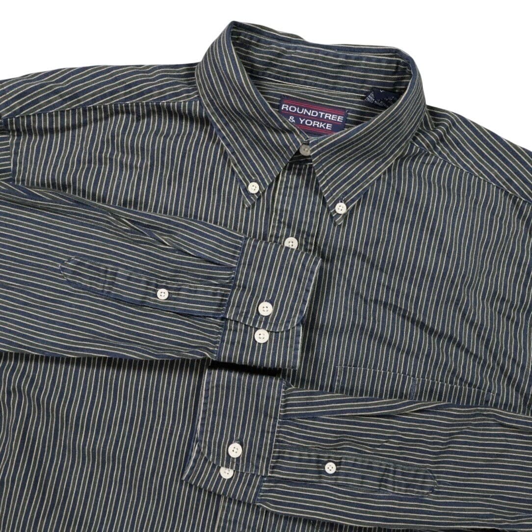 Roundtree & Yorke Button Up Shirt Mens Medium Green Excellent Vintage Striped