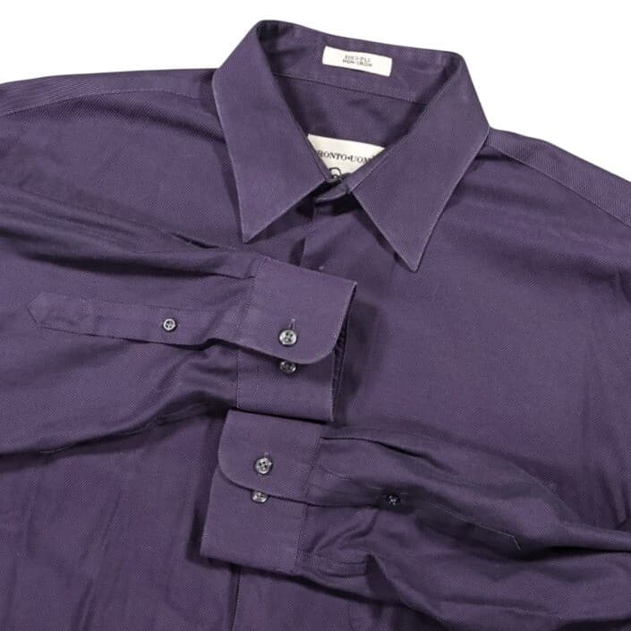 Pronto Uomo Dress Shirt Mens 16 34/35 Purple Excellent Non-Iron 80s 2-Ply Cotton