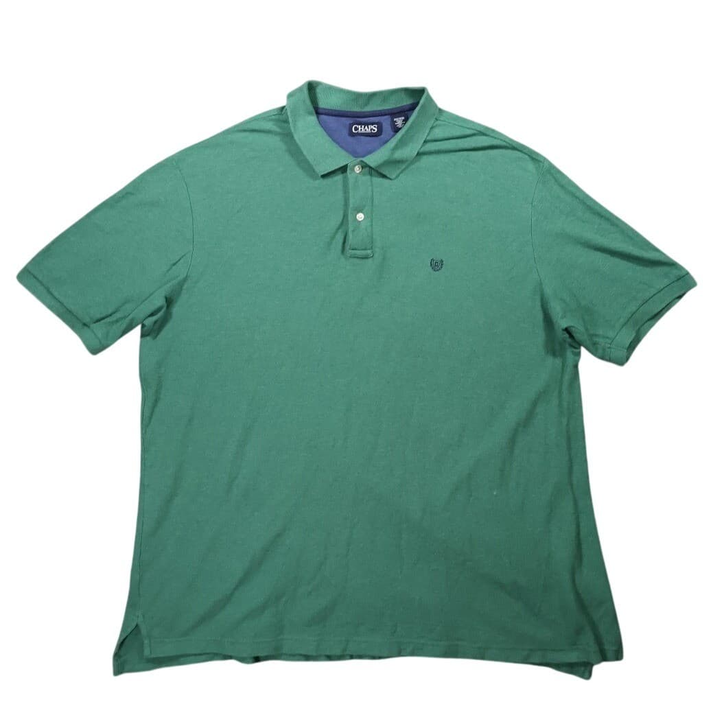 Chaps Polo Shirt Mens 2XLT Green Excellent Short Sleeve Cotton Solid Pique