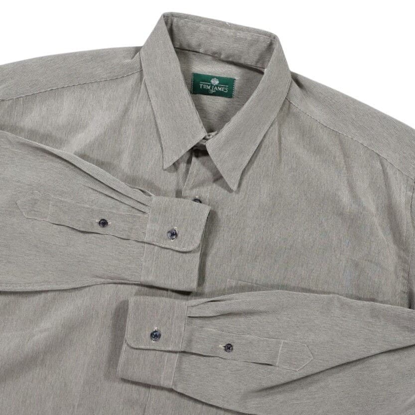Tom James Button Up Shirt Mens Large Beige Excellent Vintage Microfiber USA Made