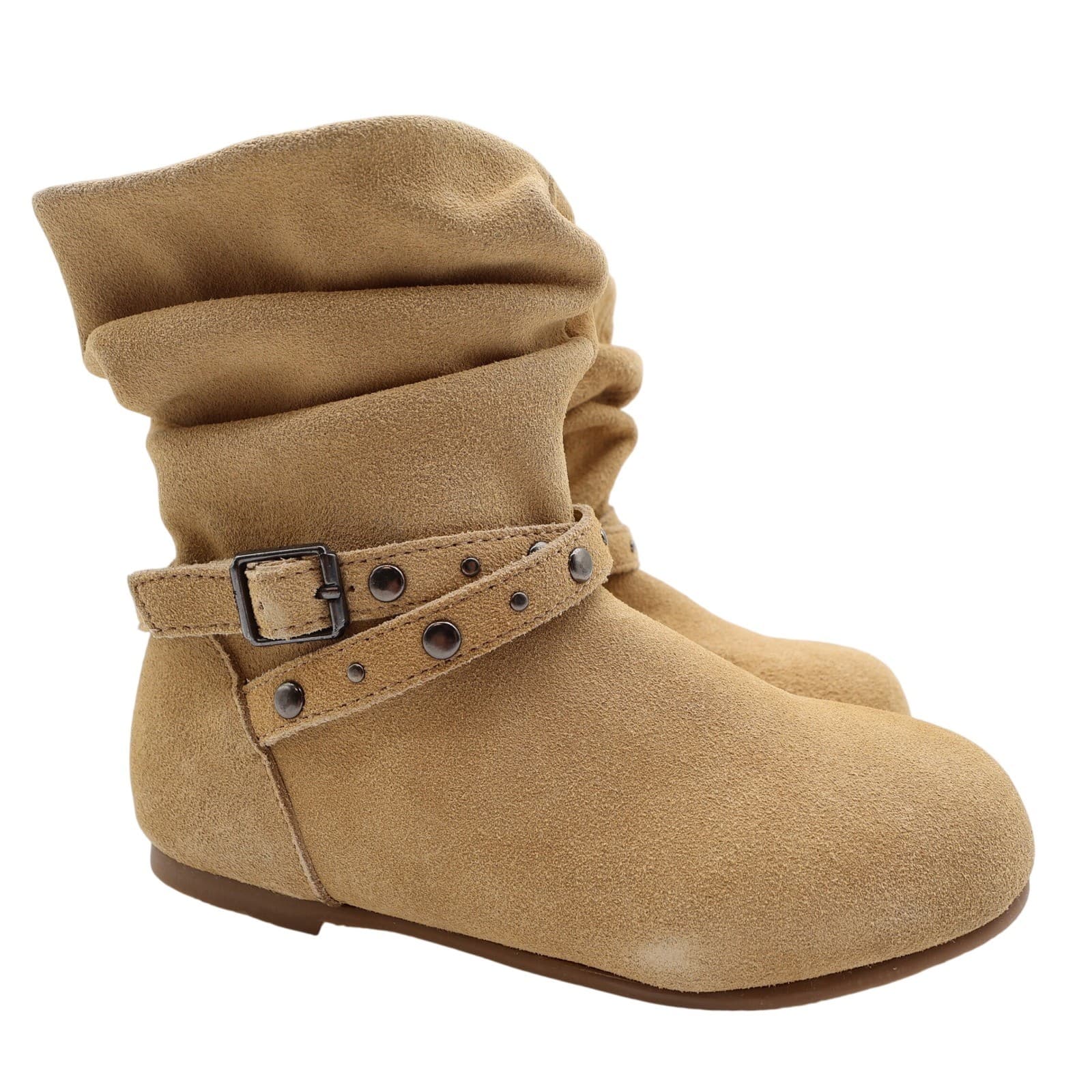 L'Amour Slouchy Buckle Boots Toddler Size 1 Tan Leather A612 Studded Ankle