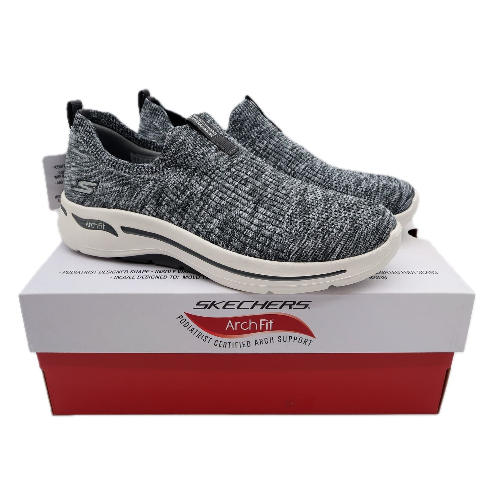 Skechers Go Walk Arch Fit Women’s Slip On Gray Blue Rainbow Sunrise 10