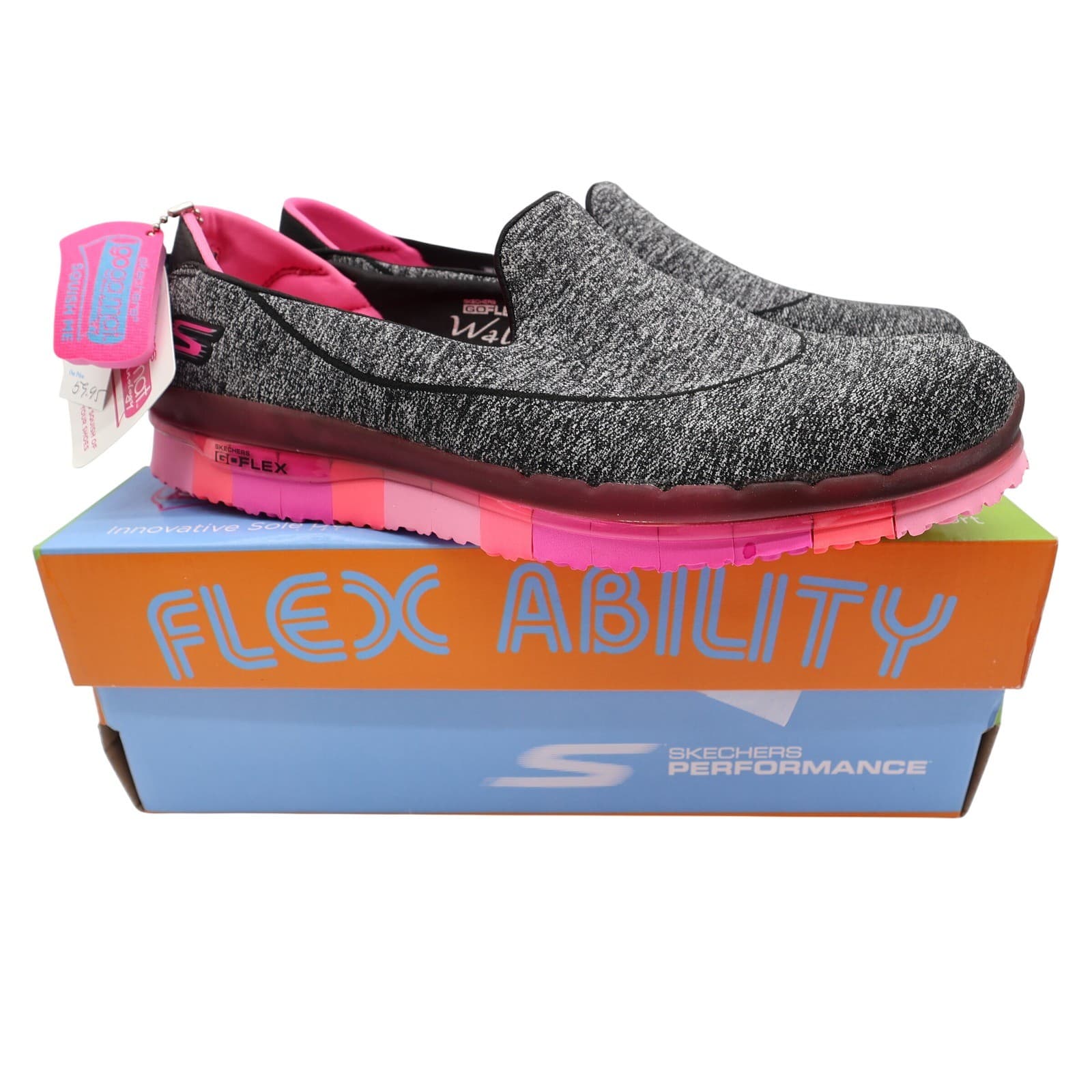 Skechers Go Flex Walk Women's 9.5 Black Hot Pink Slip-On Walking Shoes