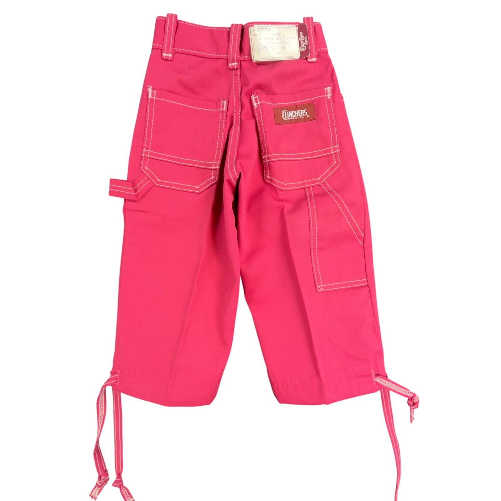 Clinchers Utility Carpenter Pants Girls 4 Slim Pink Cotton Blend Vintage 70s NOS
