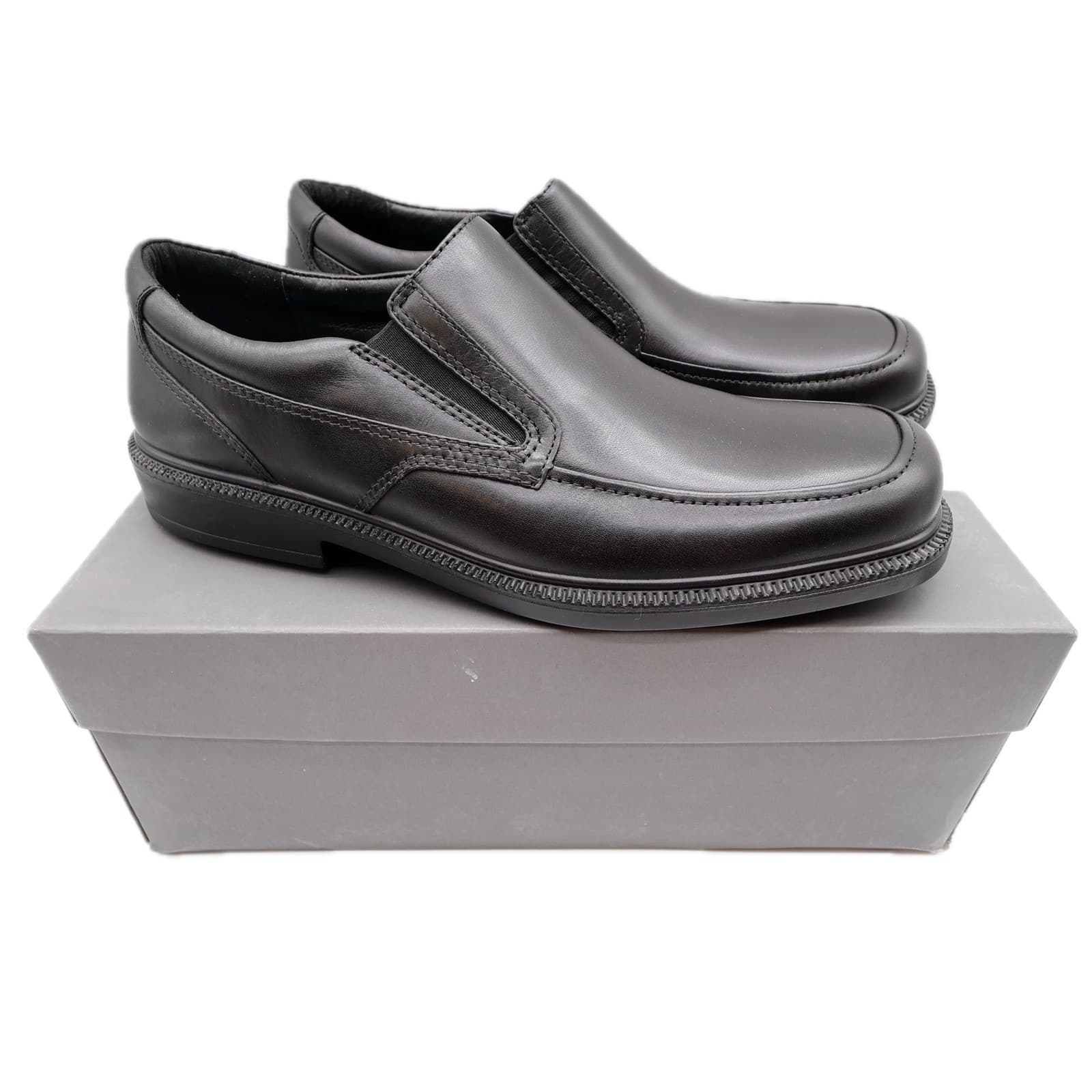 Hush Puppies Leverage Slip On Loafers Mens 10.5 Black Leather Waterproof NOS