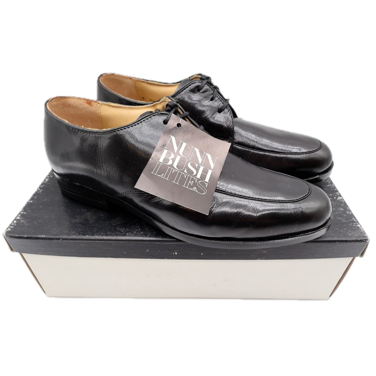 Nunn Bush Apron Toe Oxford Dress Shoes Mens 8 Black Leather Vintage. NOS