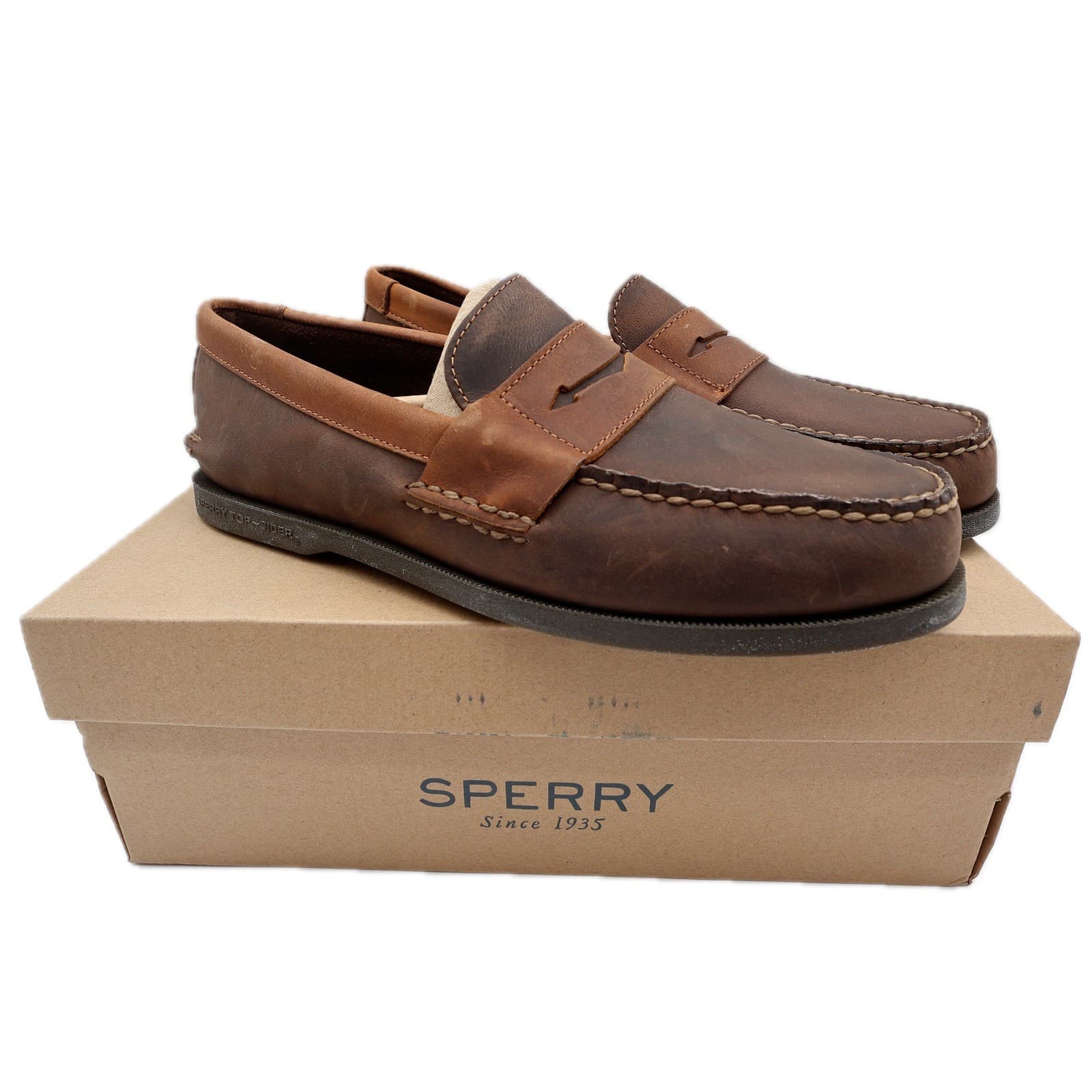 Sperry A/O Penny Loafers Mens 10.5 Brown Leather Slip On STS21724 Boat Shoes