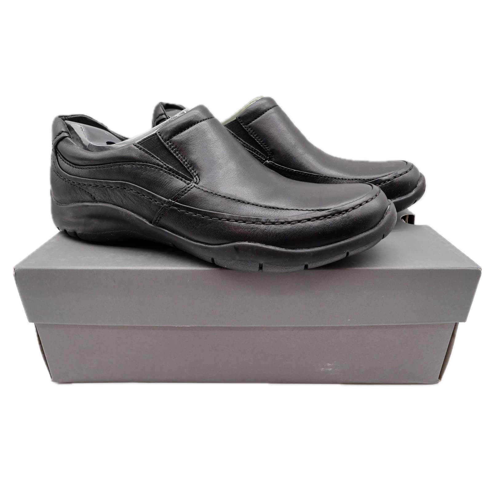Hush Puppies Zone Slip On Shoes Mens 10 Black Leather Comfort H100050 NEW