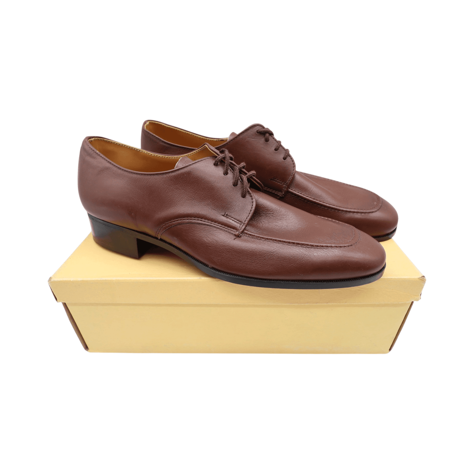 James Pepper Derby Dress Shoes Mens 12 Brown Leather Apron Toe Vintage 80s NOS