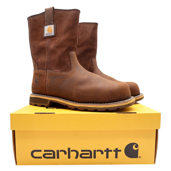 Carhartt Nano Composite Toe Pull-On Boot Mens 11W Brown Leather Waterproof NEW