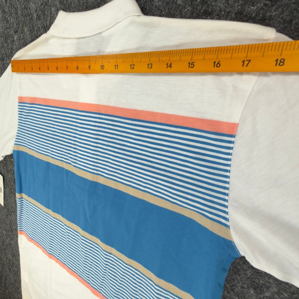 Jantzen Polo Shirt Mens Small Vintage 90s Mallard Blue Striped Pocket Deadstock