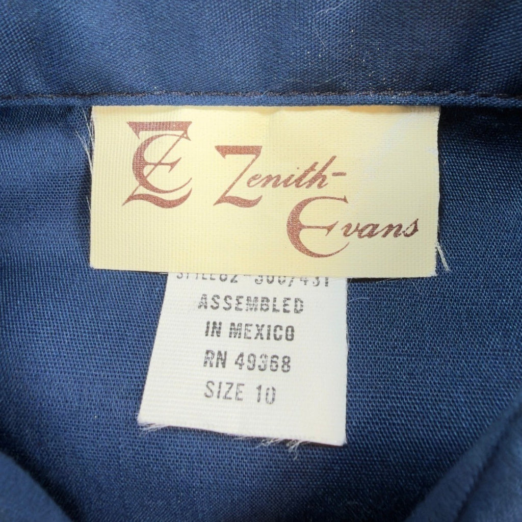 Zenith Evans Vintage 80s Shirt Womens 10 Blue Western Pearl Snap Green Piping