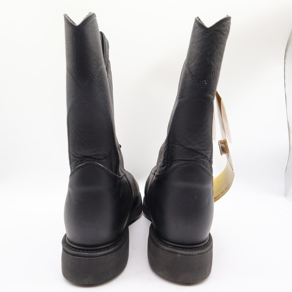 Justin Boots Mens 12 EE Black Leather Work Boots Pull On Roper 4763 NIB