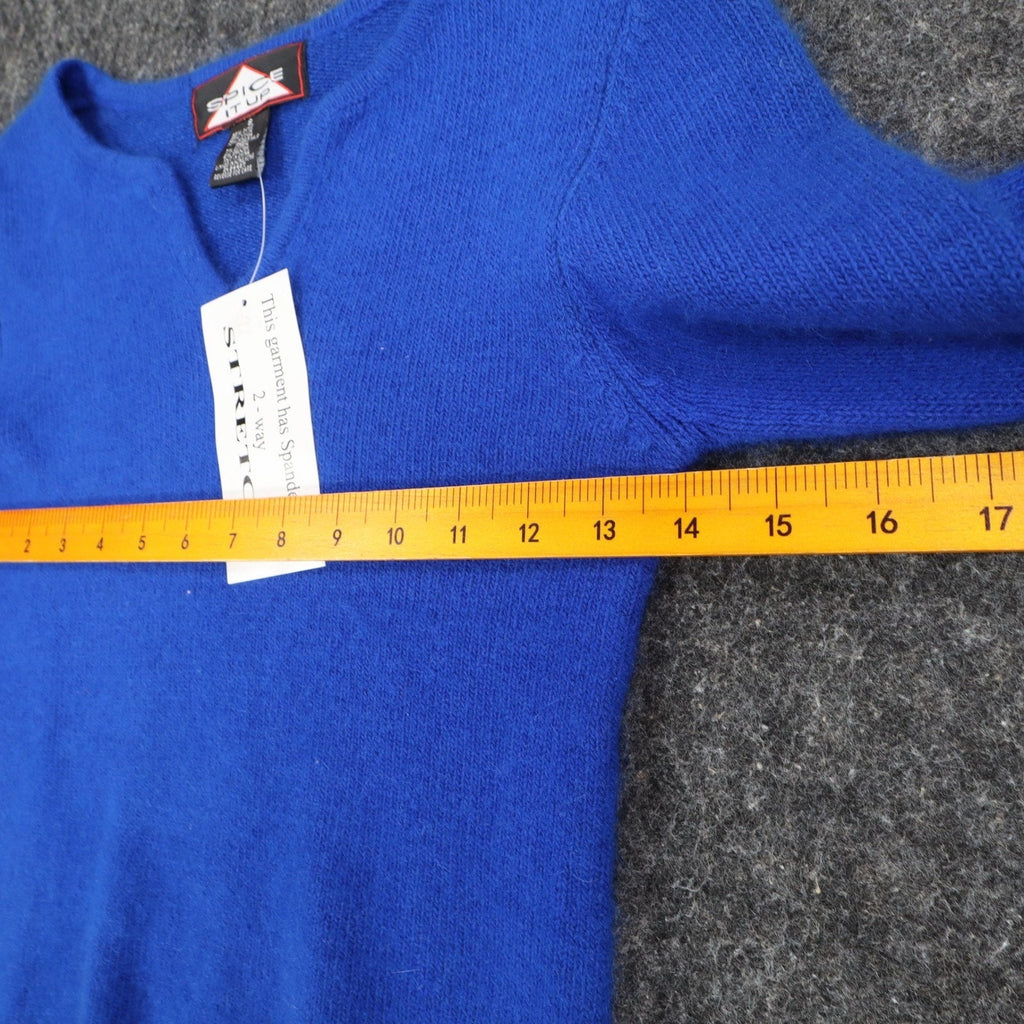 Spice It Up Sweater Womens Small Y2K Royal Blue Angora Blend Notched Neck