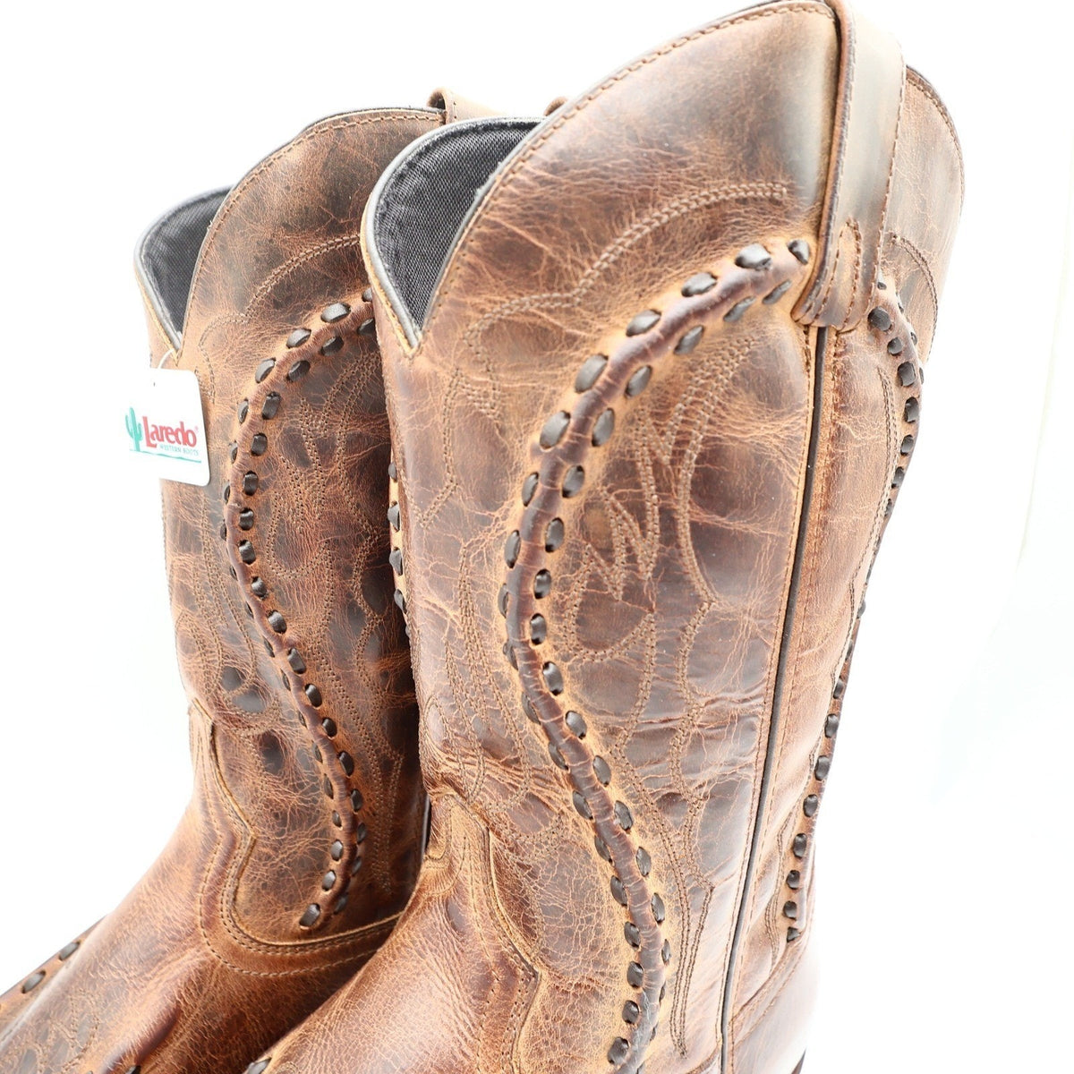 Laredo Western Boots Mens 11.5 D Brown Leather Snip Toe Bucklace 68434 NIB