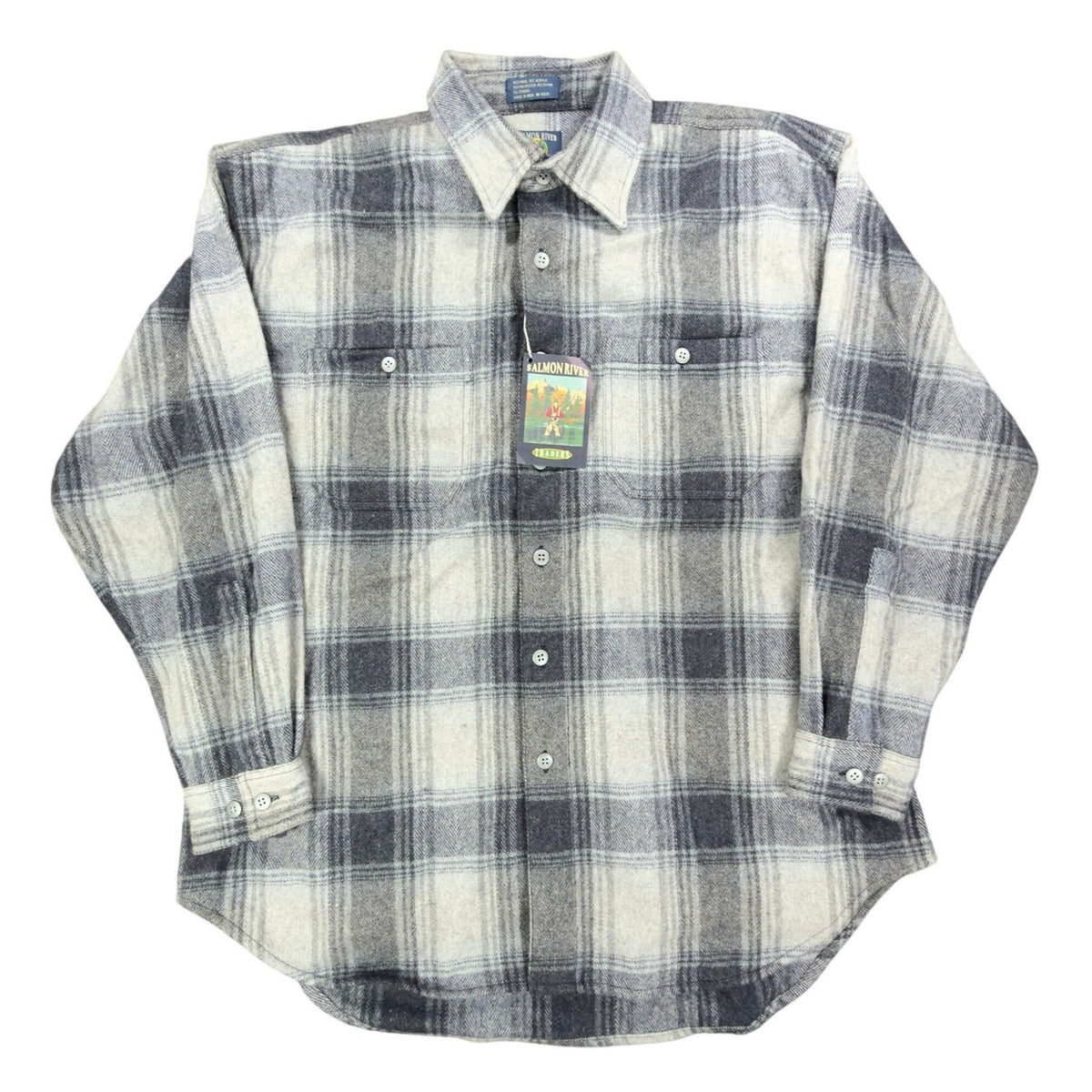 Salmon River Traders Plaid Flannel Shirt Mens XL Grey Wool Blend NWT