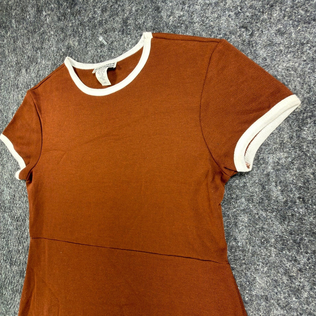 Angel Jones Vintage 70s Ringer Mini Dress Womens Large Brown Acrylic New - take2supply