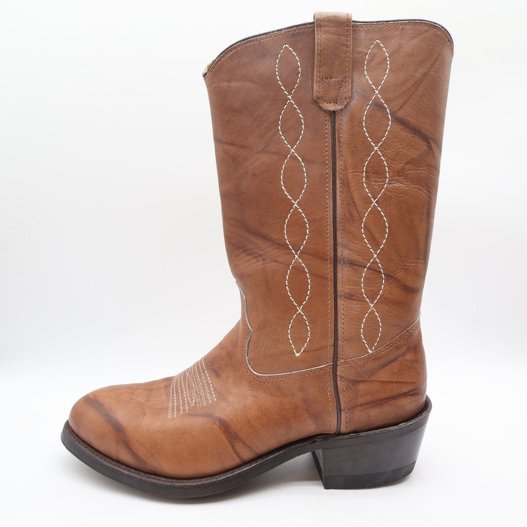 Vintage 80s Double-H 1507 Tan Leather Steel Toe Western Boots Men's 10 EE Wide NWT