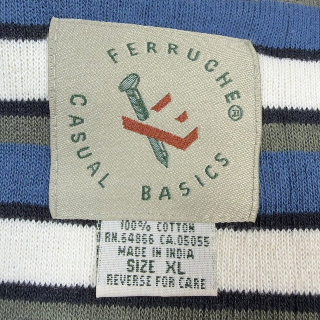 Ferruche Shirt Mens XL Henley Striped Short Sleeve Towel Terry Knit Blue NWT