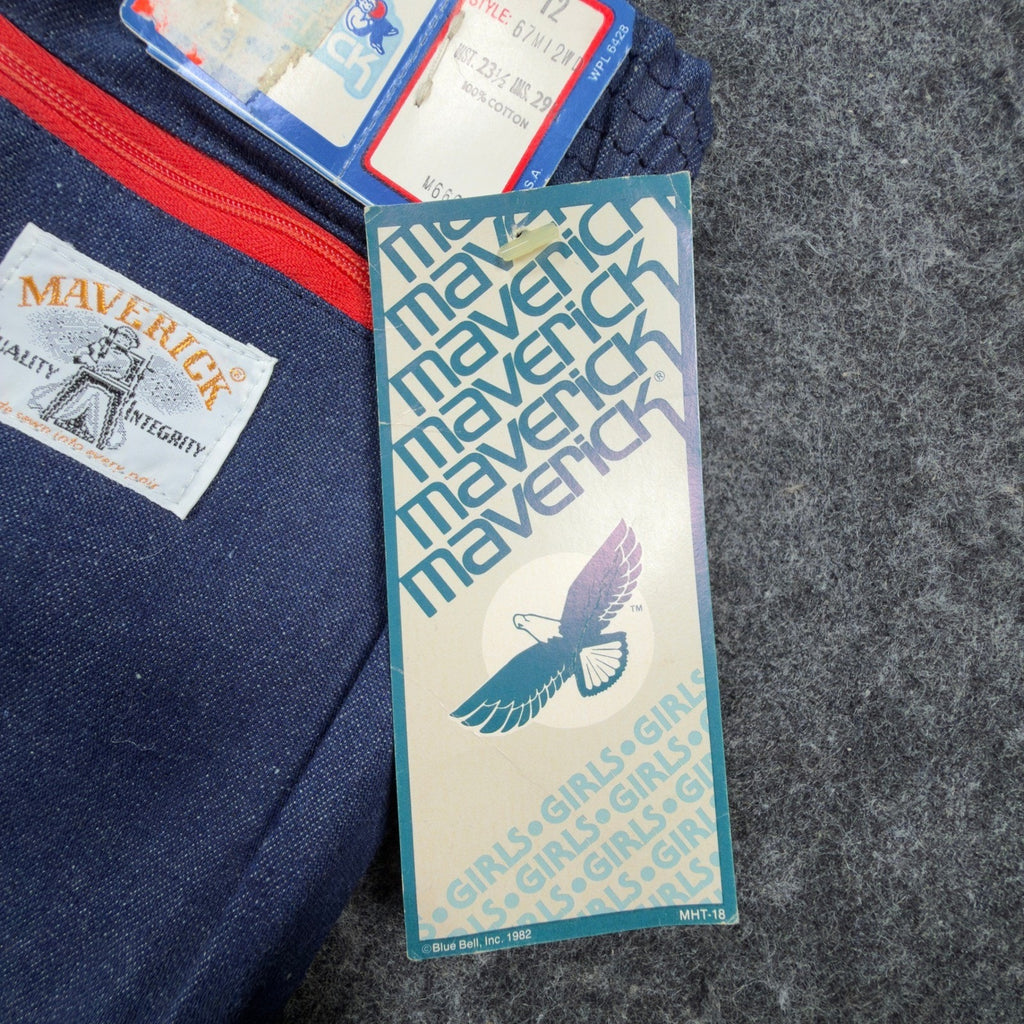 Young Maverick Jeans Girls 12 Vintage 80s Dark Denim Red Piping Waist NOS