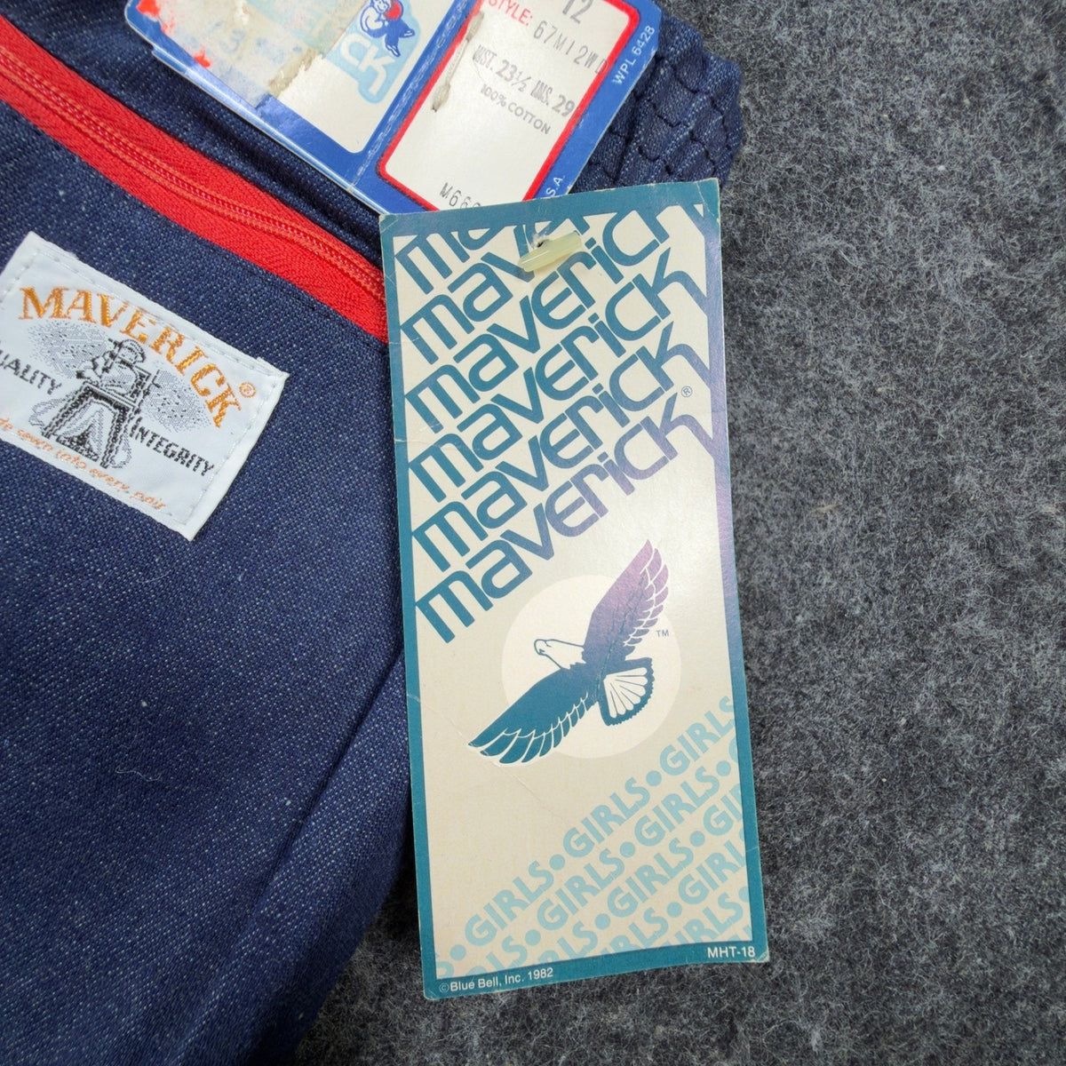 Young Maverick Jeans Girls 12 Vintage 80s Dark Denim Red Piping Waist NOS