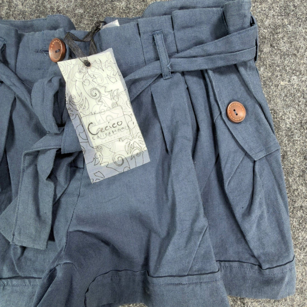 Cecico Modern Paperbag Shorts Womens M Blue Linen Cotton NWT