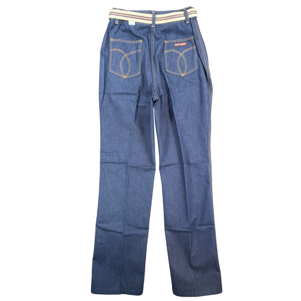 Fancy Props Vintage 70s Jeans Pants Womens 12 Blue High Waist Belted Wide Leg