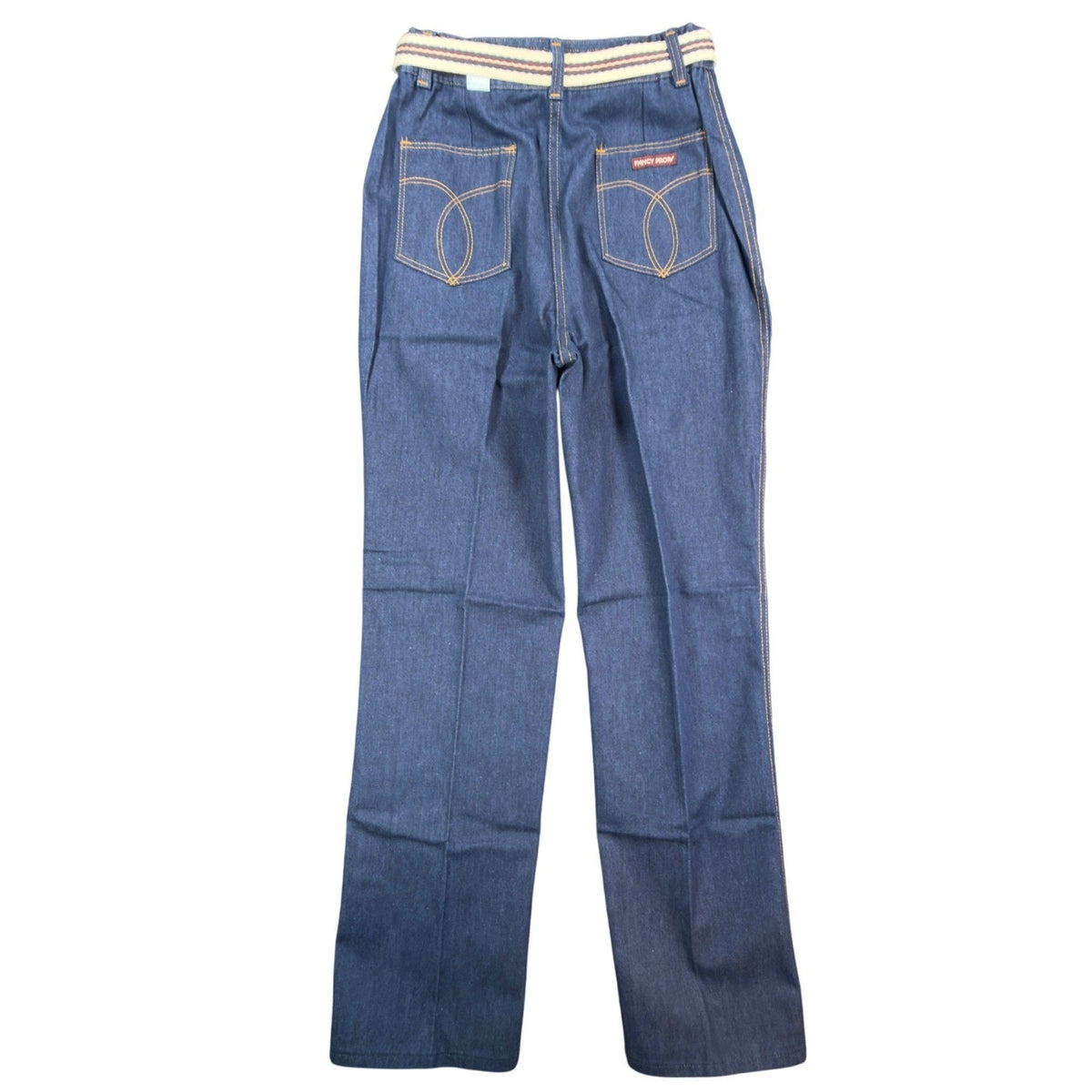 Fancy Props Vintage 70s Jeans Pants Womens 12 Blue High Waist Belted Wide Leg