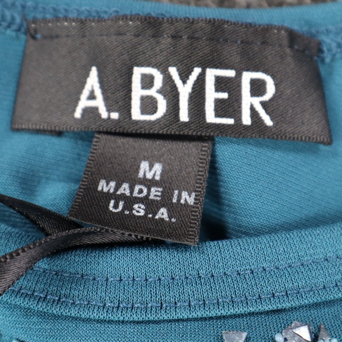 A. Byer Tank Top Womens Medium Y2K Teal Blue Ruched Beaded Stretch C799