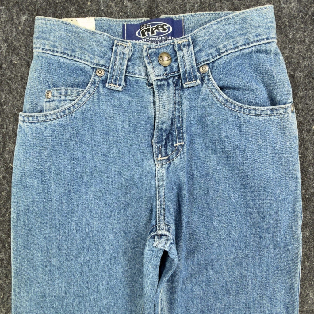 Lee Pipes Vintage 90s Flare Jeans Girls 8 S Blue Cotton NWT Deadstock C645 - take2supply