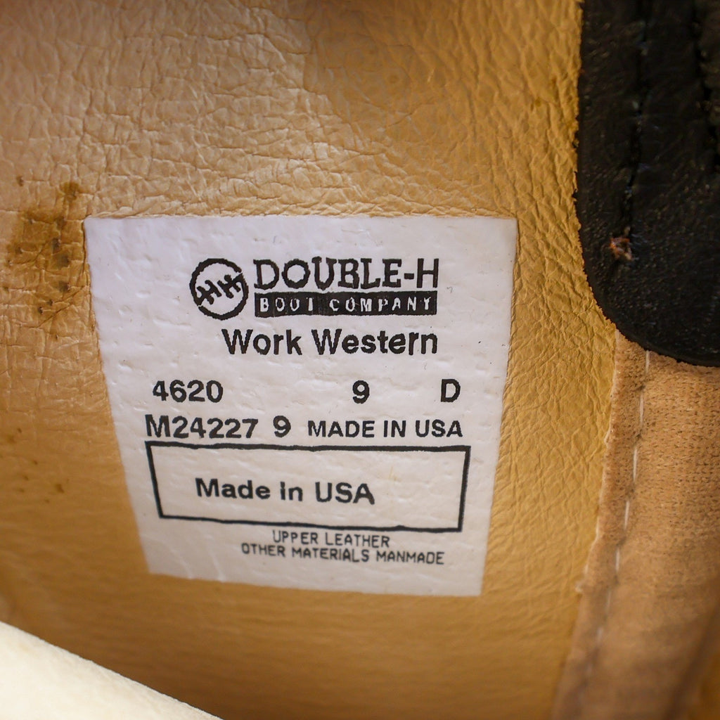 Double-H 4620 Work Western Boots Mens 9 D Black Leather NWT Made in USA Vibram